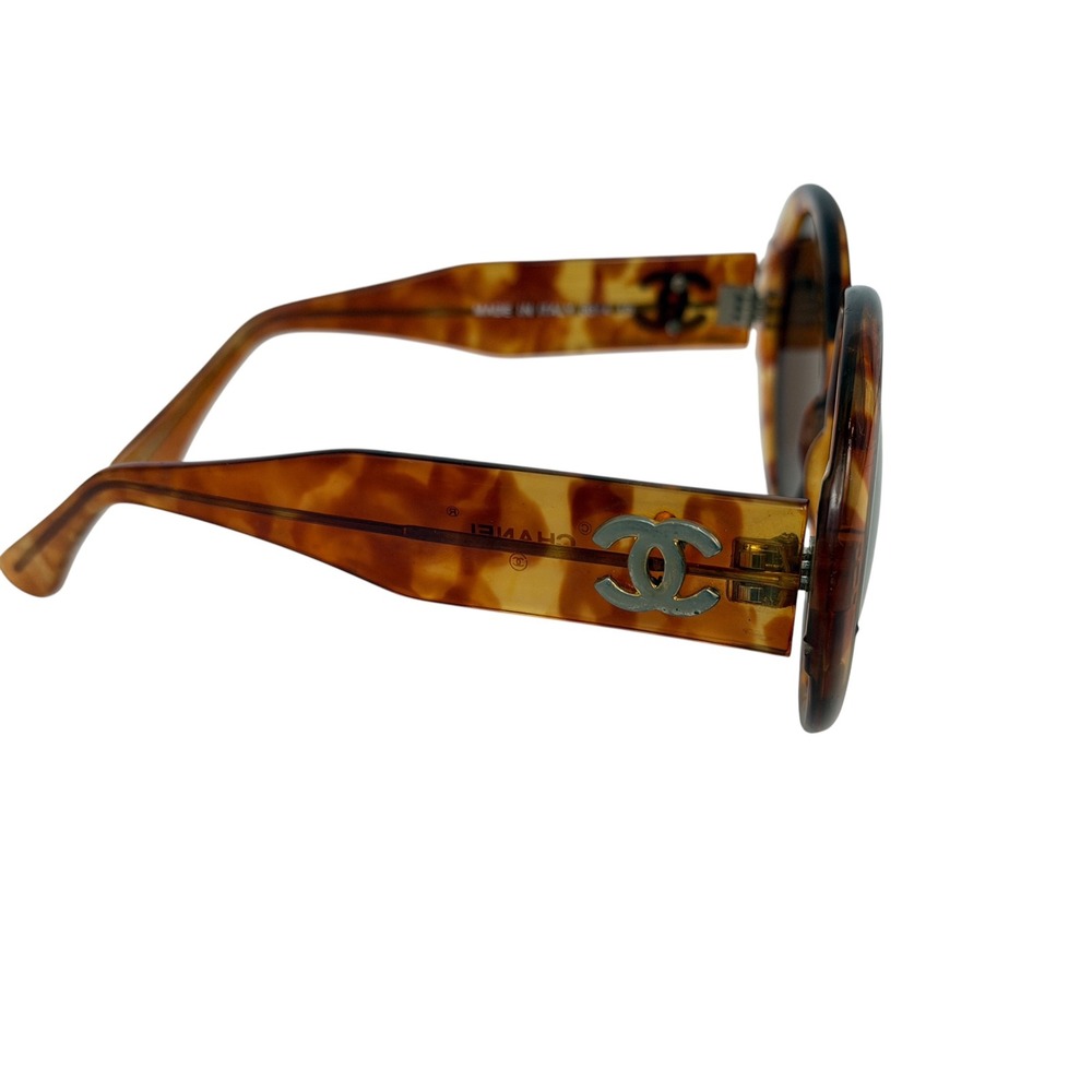 Chanel Vintage Oversized Round Tortoise Shell Sunglasses CC Logo 0014 10 Italy - Picture 3 of 8